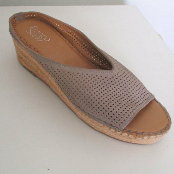Franco Sarto Tan Laser-cut Leather 1" Platform Wedge Espadrille - Size 9.5M - Picture 1 of 9